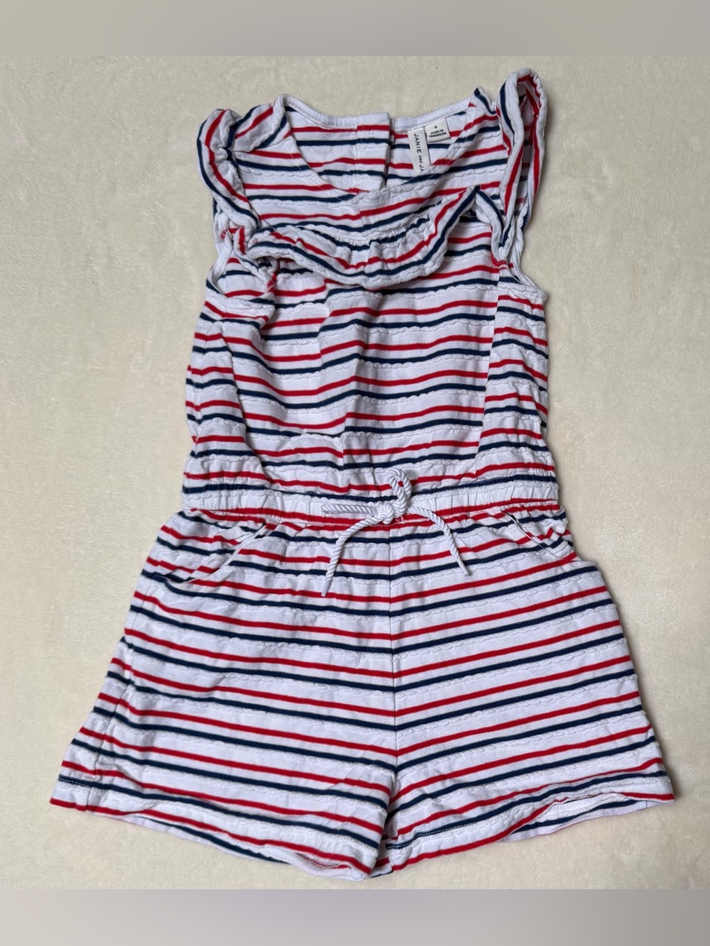 Janie and Jack Girls Size 6 Nautical Stripe Romper Red White Blue